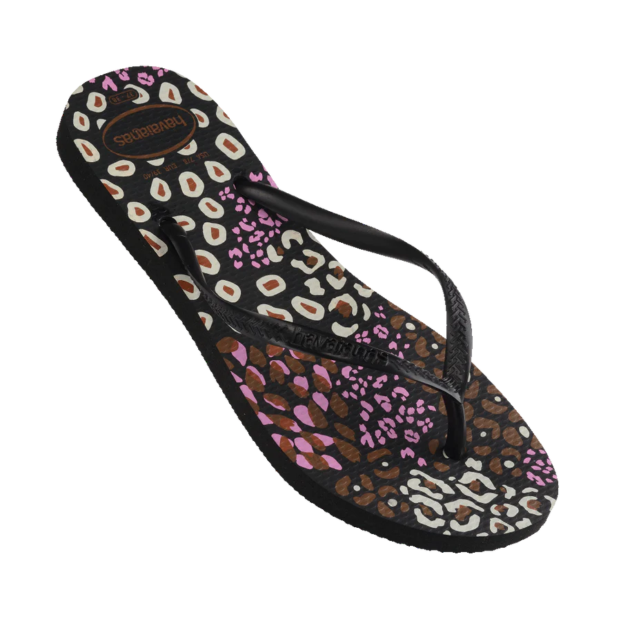 Havaianas Slim Animal Black/Pink/Lemonade Jandals Gr8 Gear NZ