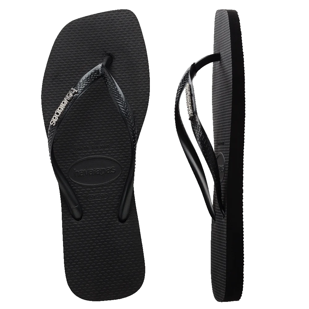 Havaianas Slim Square Logo Metallic Black/Silver Gr8 Gear NZ