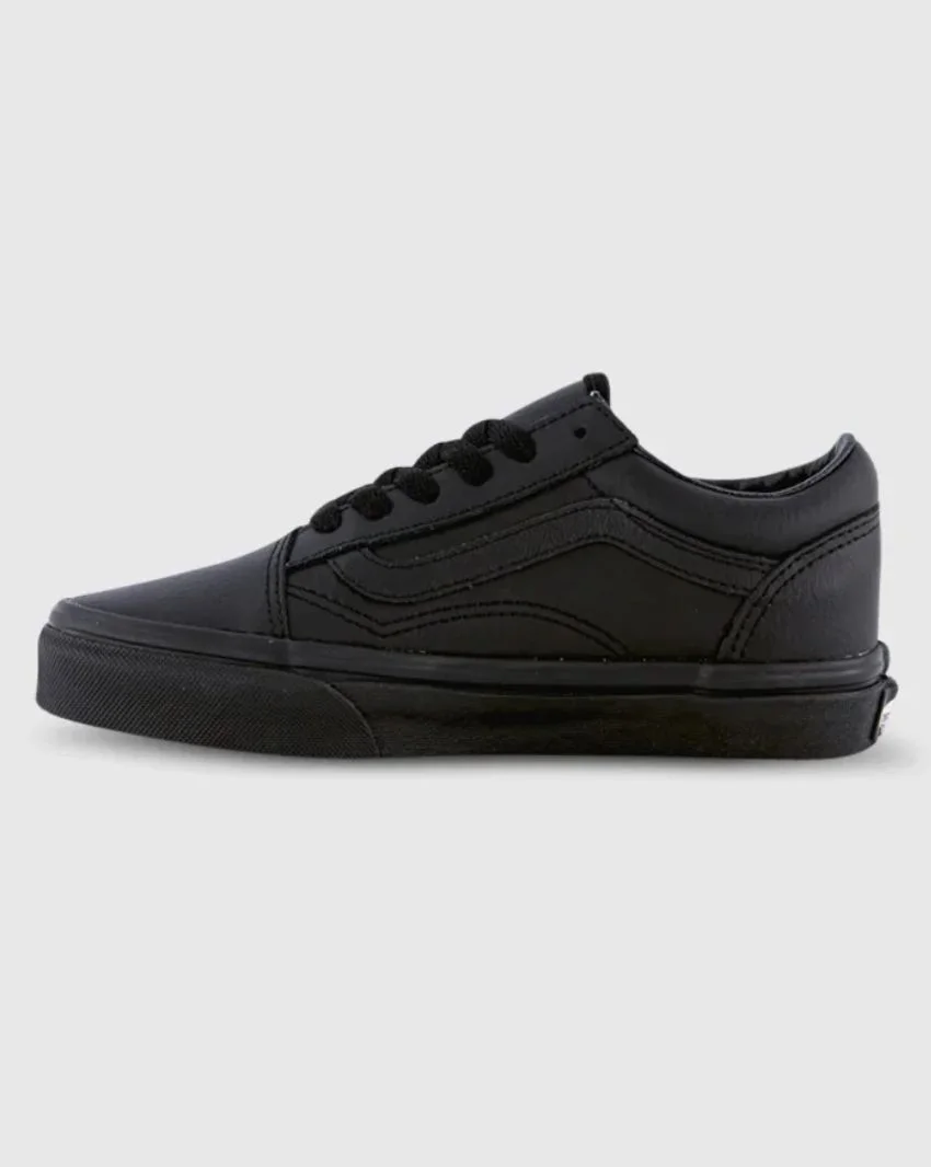 Vans Old Skool Leather Kids Shoe Black Mono Gr8 Gear NZ