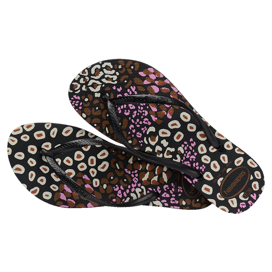 Havaianas Slim Animal Black/Pink/Lemonade Jandals Gr8 Gear NZ