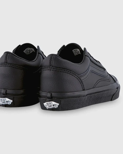 Vans Old Skool Leather Kids Shoe Black Mono Gr8 Gear NZ