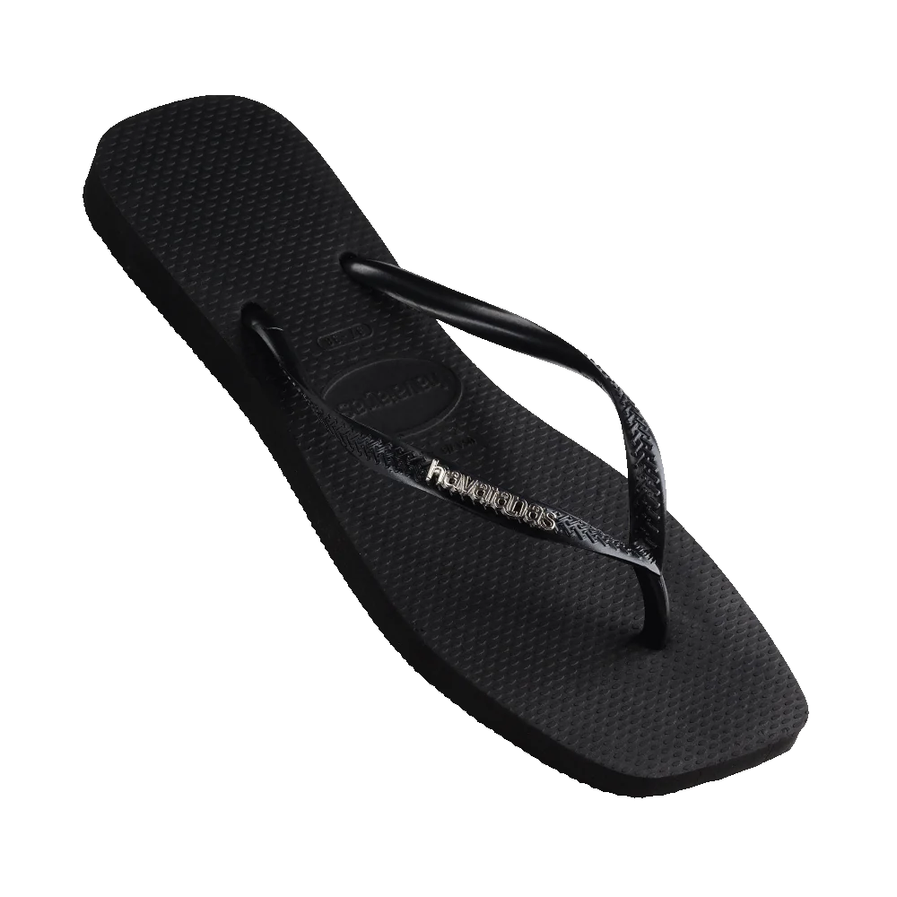 Havaianas Slim Square Logo Metallic Black/Silver Gr8 Gear NZ