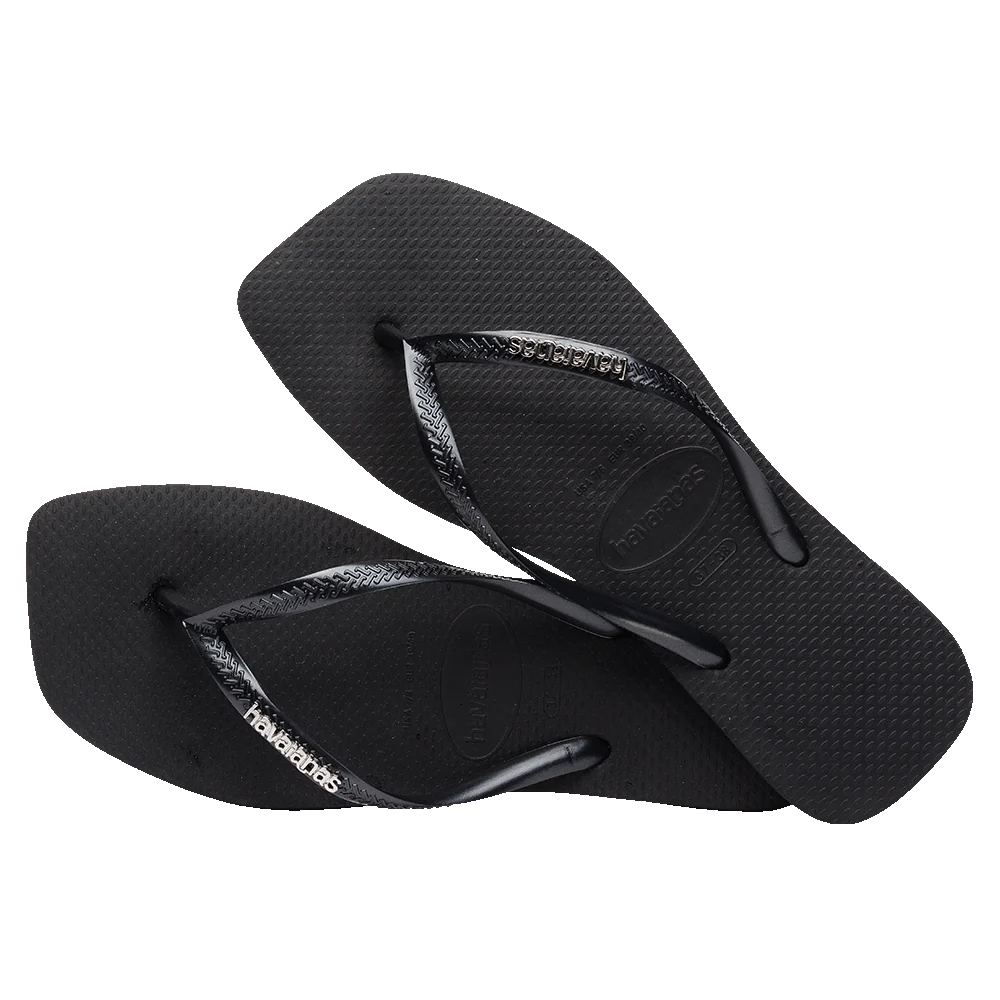 Havaianas Slim Square Logo Metallic Black/Silver Gr8 Gear NZ