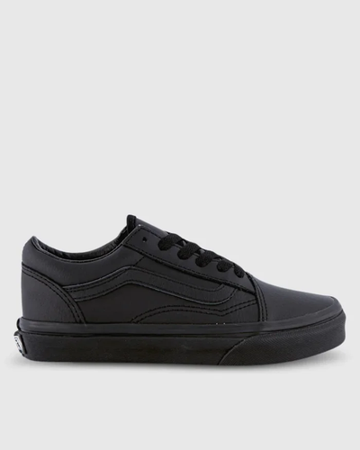 Vans Old Skool Leather Kids Shoe Black Mono Gr8 Gear NZ