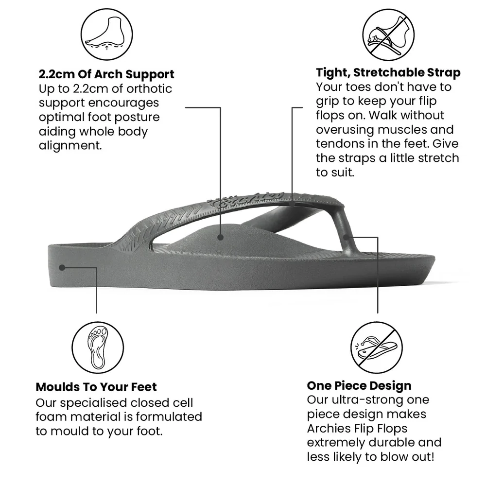 Archies Arch Support Jandals  Charcoal Gr8 Gear NZ