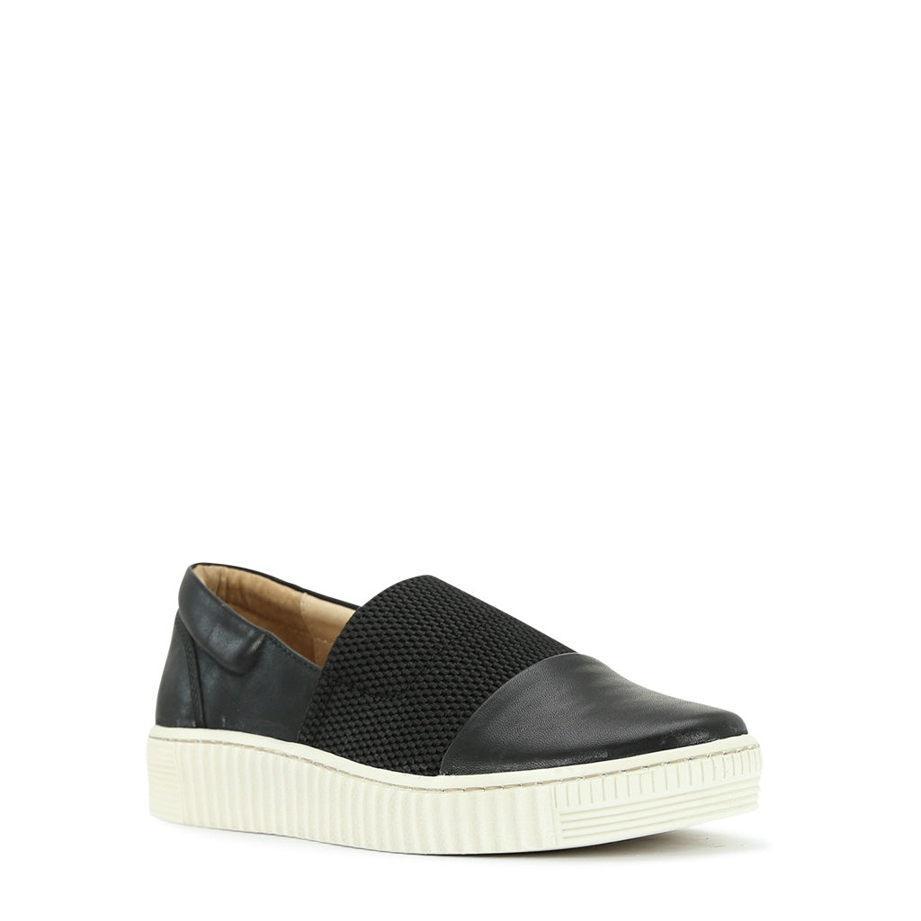 EOS Jude Black Leather Slip On Shoe