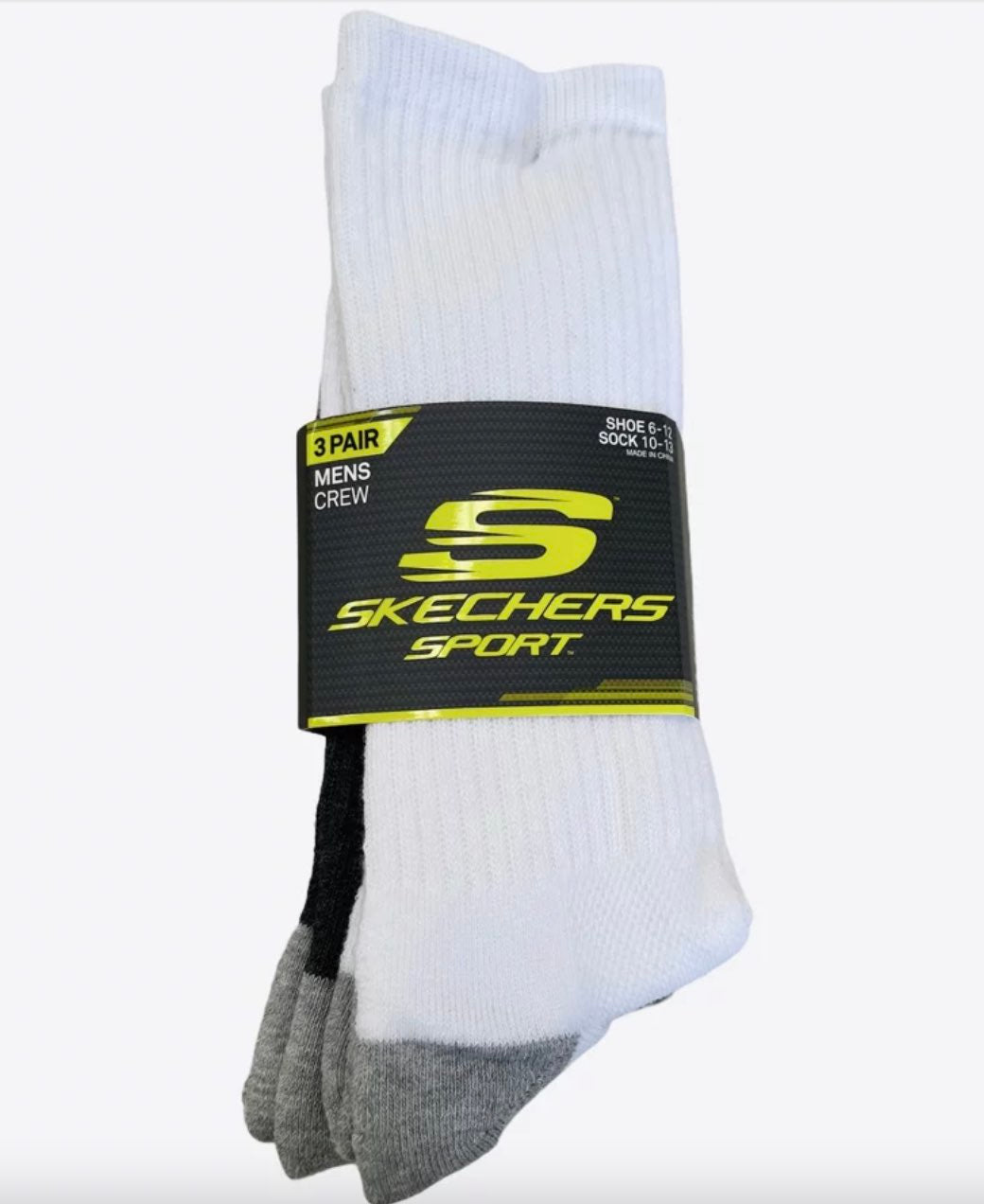 Skechers 3PK Crew Socks WHT/GRY/BLK