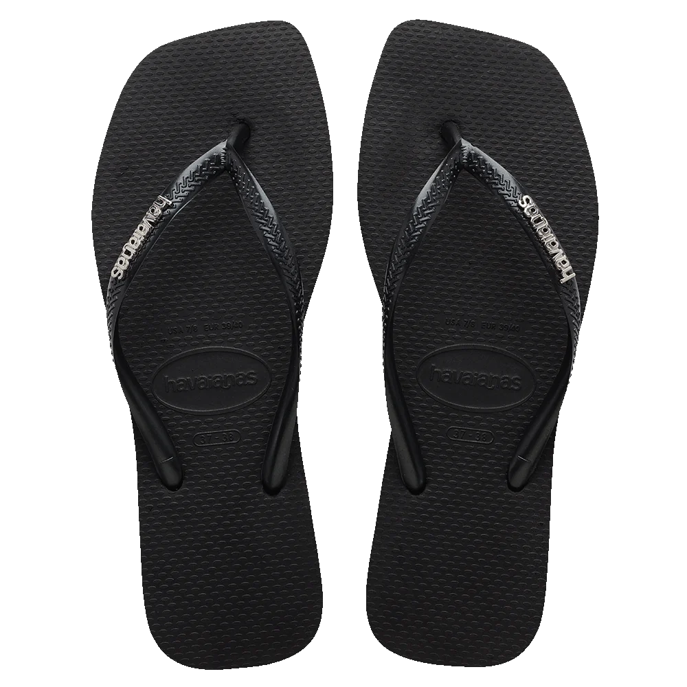 Havaianas Slim Square Logo Metallic Black/Silver Gr8 Gear NZ