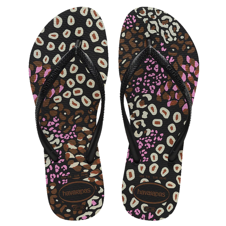 Havaianas Slim Animal Black/Pink/Lemonade Jandals Gr8 Gear NZ