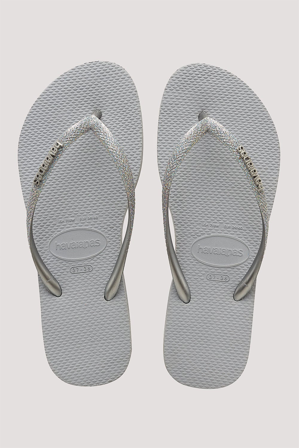 Havaianas Slim Glitter Logo Metallic Ice Grey Jandals